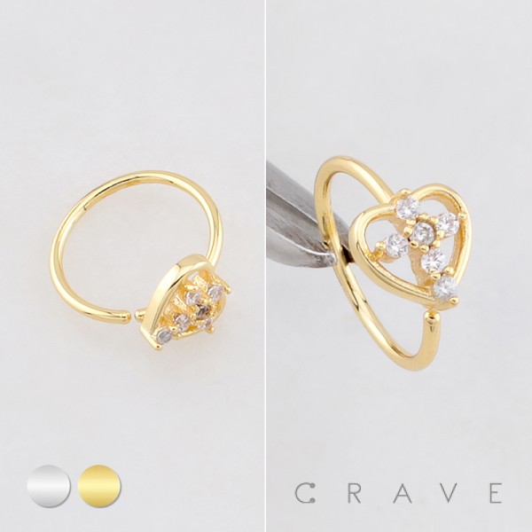 HEART-SHAPED DESIGN CENTERED WITH A MULTI CZ CROSS INLAID 316L SURGICAL STEEL NOSE HOOP RING HEART-SHAPED DESIGN CENTERED WITH A MULTI CZ CROSS INLAID 316L SURGICAL STEEL NOSE HOOP RING